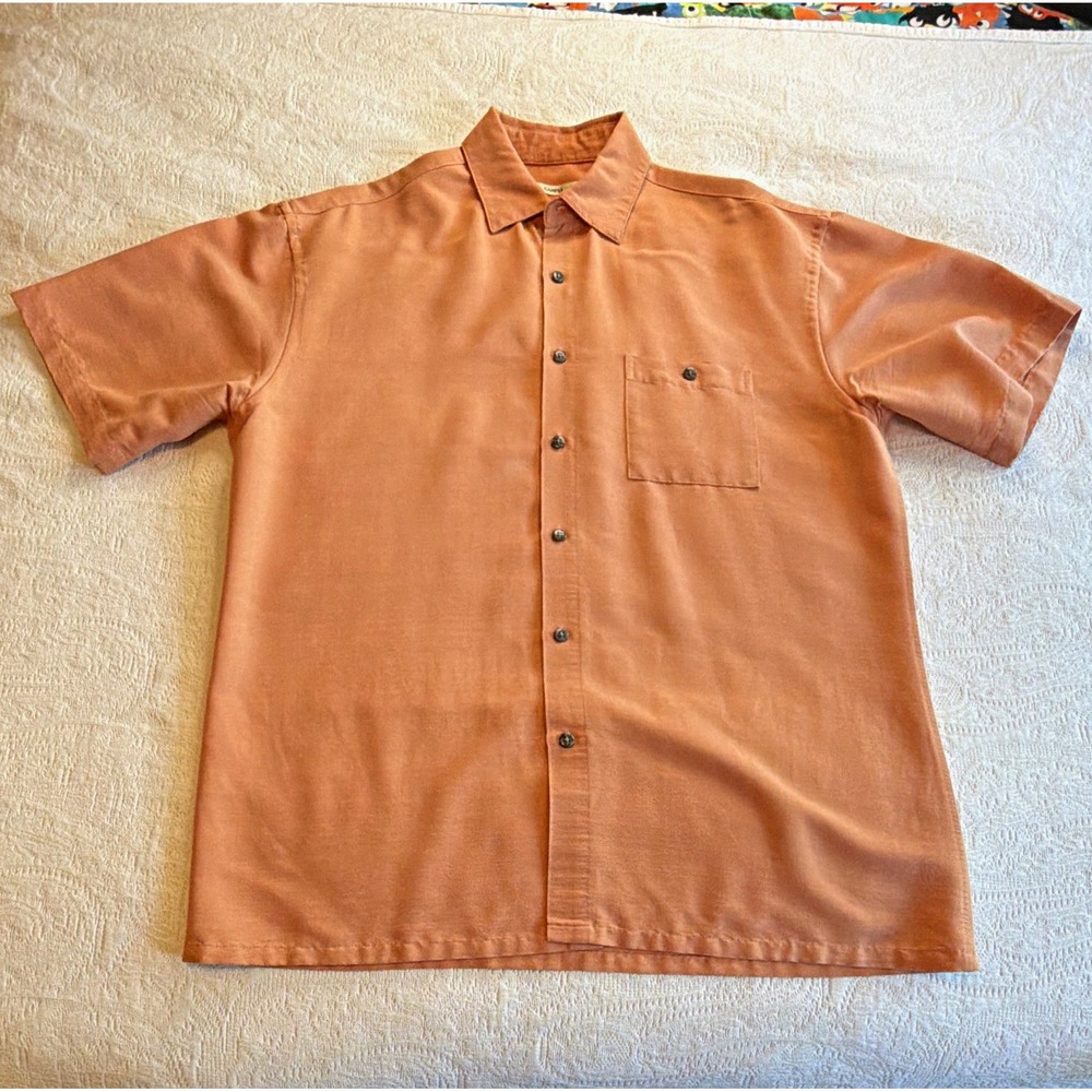 Campia Moda Mens M Orange Short Sleeve Button Up Shirt Pockets Rayon Blend